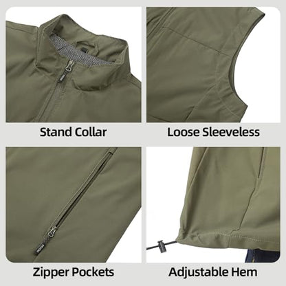 Men's Lightweight Outerwear Vest Softshell Sleeveless Jacket - color: Green, size: Medium