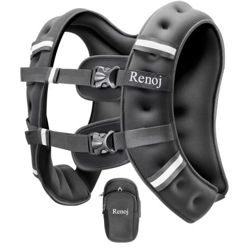 Renoj Weighted Vest for Women Men: Available in 6lb/8lb/10lb/11lb/12lb/14lb/16lb/20lb Fixed Weights for Walking, Running, Training, Exercise, Weight Loss - With Reflective Strips and Storage Pocket - color: Charcoal, size: 20LB