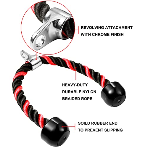 Tricep Rope Cable Attachment for Gym, 27 & 36 Inch, Non-Slip Grip - color: Red&Black-36''