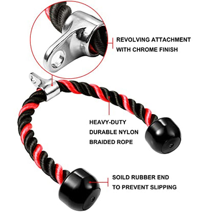 Tricep Rope Cable Attachment for Gym, 27 & 36 Inch, Non-Slip Grip - color: Red&Black-36''