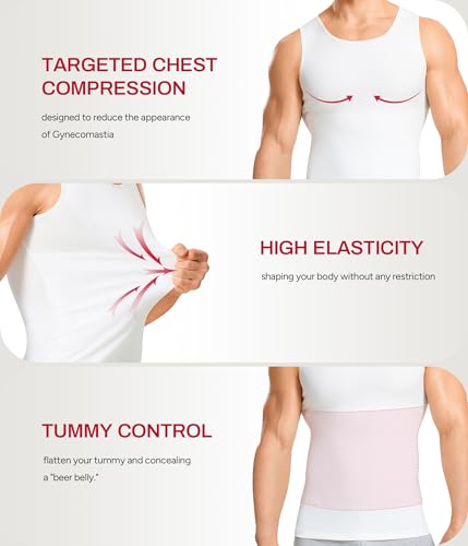 Nebility Shapewear Mens Compression Shirt - Slimming Body Shaper Vest Sleeveless Undershirts Workout Tank Tops - color: White, size: Large