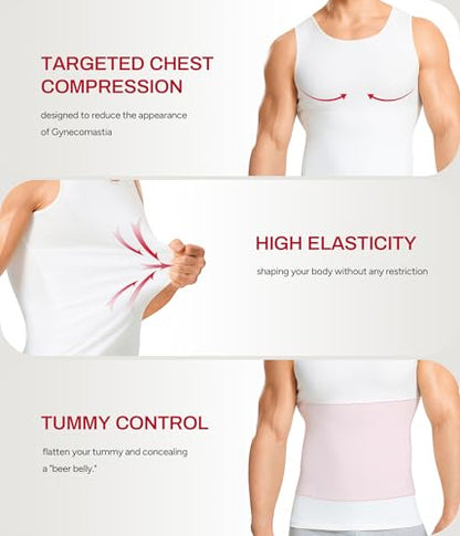 Nebility Shapewear Mens Compression Shirt - Slimming Body Shaper Vest Sleeveless Undershirts Workout Tank Tops - color: White, size: X-Large