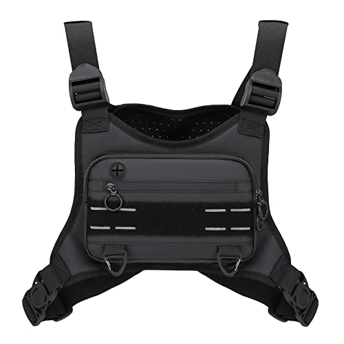 Muserise Sports Chest Bag For Men, Water Resistant Lightweight Front Running Vest Bag With Built-In Phone Holder & Extra Storage For Workouts, Cycling (Black) - color: Black