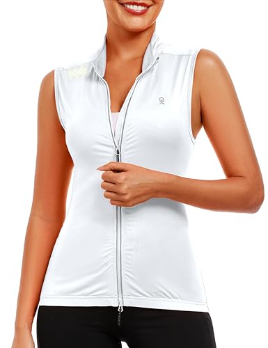 Little Donkey Andy Women's Breathable Cycling Vests full Zip Reflective Sleeveless Jerseys Running Biking Shirts 4 Pockets - color: White, size: Small
