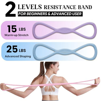 Figure 8 Resistance Band with Handles, for Home Gym,Yoga & Physical Therapy - color: 15lb Purple + 25lb Blue
