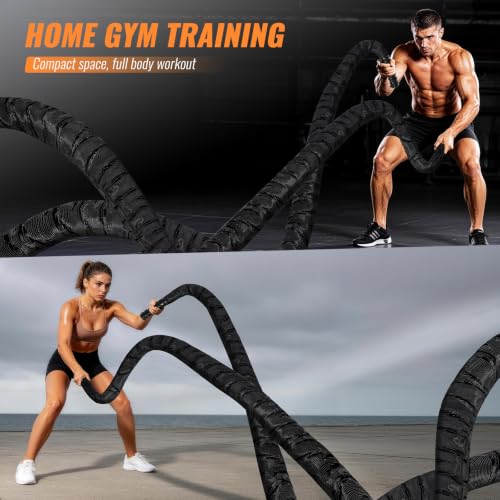 Battle Rope for Home Gym – 1.5 Inch 30FT Heavy Exercise Rope with Wear-Resistant Nylon Sleeve & Anchor Strap - size: 1.5 Inch x 30FT