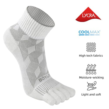 3 Pairs Coolmax Toe Five Finger Running Socks for Men Women -Lightweight Ankle Athletic Sock - color: White-coolmax, size: Small