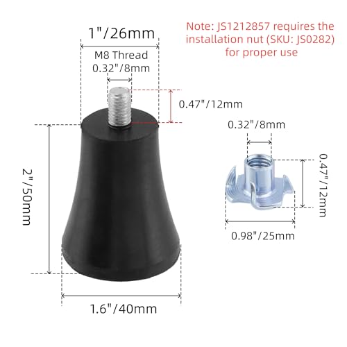 4Pcs 2-inch Height Rubber Furniture Legs Feet Pads Anti-Slip Risers Replacement for Furniture Chair Table Sofa (M8x12mm Bolt), Not Include Four-Claw Nuts - size: 2in-Height /M8 Bolt