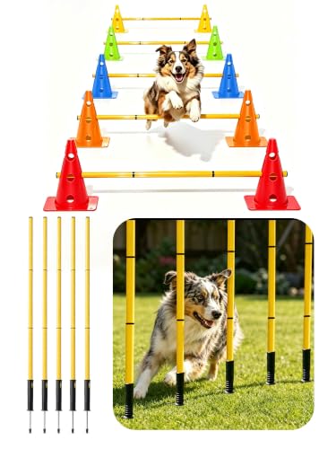 Dog Agility Training Hurdle Cone Set, Adjustable Dog Agility Equipment Obstacle Course Backyard Equipment for Pet Exercise - size: Hurdle Cone 5 Set With Nails