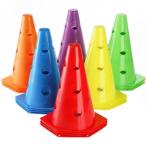 24 Pack Plastic Agility Cones, 9 Inch Soccer Cones Training Agility Field Marker Plastic Traffic Cone for Training, Football Basketball Drills, Traffic, Activity, Party, Indoor Outdoor Games