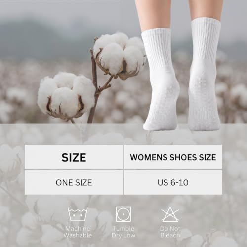 Women Pilates Grip Crew Socks-Cotton Non Slip Yoga Calf Socks for Women - color: 3white2black