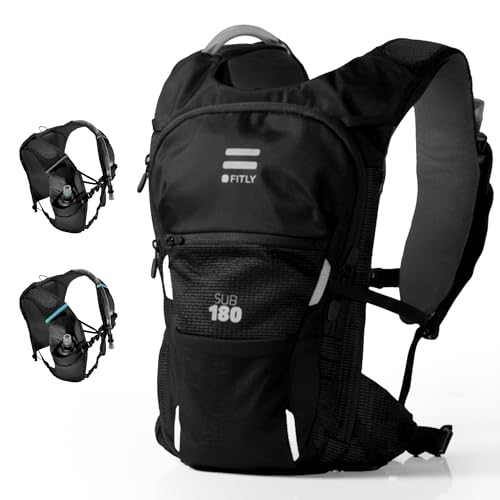FITLY Minimalist Running Pack - Running Backpack Phone Holder, Storage, Thoracic Belt - Carry Personal Items - Running Gear for Men & Women - Lightweight Running Water Backpack - color: Edgy Black, size: One Size