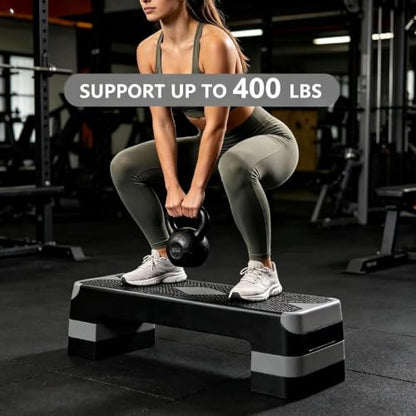 ZENY 26.5 inch Aerobic Step Platform with 4 Step Risers, 400 lbs Capacity - color: Grey