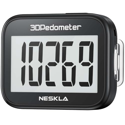 NESKLA 3D Pedometer, Simple Step Counter with Large LCD Display for Walking - color: Black