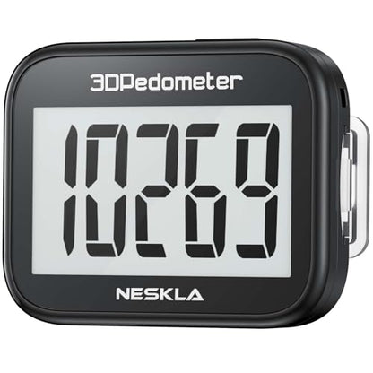 NESKLA 3D Pedometer, Simple Step Counter with Large LCD Display for Walking - color: Black