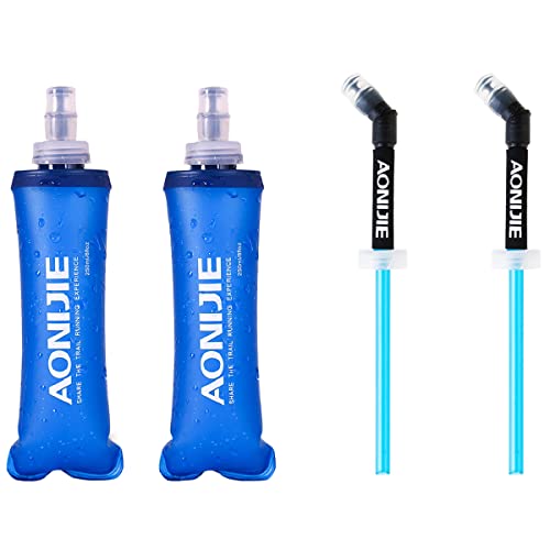 Azarxis TPU Soft Flask Collapsible Water Bottles BPA-Free 250ml 350ml 500ml for Hydration Vest Pack Running Hiking Cycling Climbing - color: 250ml / 8.45oz with Speed Straw - 2 Pack