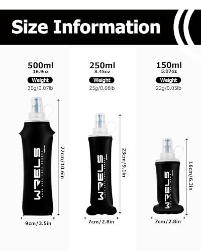 WRELS TPU Soft Flask Lightweight Portable Reusable Water Bottle,BPA Free Collapsible Flask for Hydration Pack in Running Hiking Cycling and Marathon - color: 500ml/16.9oz-2 Pack-Black