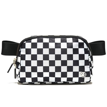 Pander Nylon Fanny Pack for Women, Two-Way Zipper Crossbody Bag - color: Checkered Black