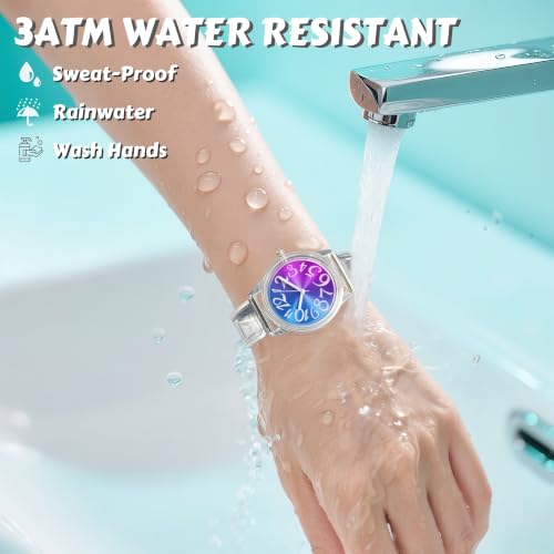 Clear Jelly Watch for Women, 36mm Rainbow Cat-Eye Dial, TPU Band - color: Purple