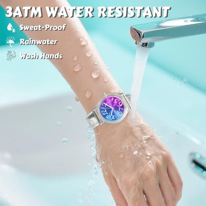 Clear Jelly Watch for Women, 36mm Rainbow Cat-Eye Dial, TPU Band - color: Purple