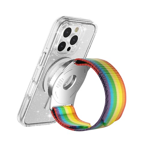 BAISRKE Magnetic Running Armband for MagSafe Case - 360° Rotatable Phone Grip with Adjustable Scent Compartment & Detachable Lanyard Compatible iPhone/Android (Rainbow & Silvery) - color: Rainbow&Silver, size: Regular (fits Wrist/Armband up to 9")