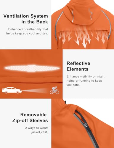 Little Donkey Andy Mens Packable Cycling Jacket Removable Sleeves & Hood - color: Detachable Hood-orange, size: Small