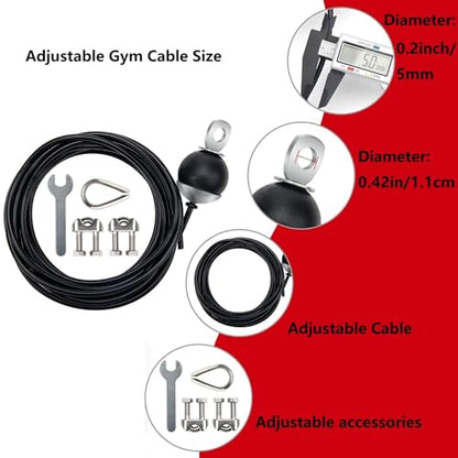 Adjustable Fitness Pulley Cable,Replacement Cable Machine Accessories,Cable Pulley Attachments for Gym -Thick 5mm(0.2inch) Heavy Duty Steel Wire Rope for Home Gym Cable - size: 157.5"