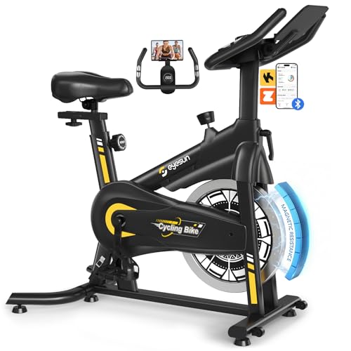 Exercise Bikes for Home,Spin Bike with Adjustable Magnetic,Brake Pad Resistance Silent Belt Drive,350lbs/300lbs Weight Capacity &Upgraded Version Seat for Home Cardio&Weight Loss(QM-530W) - color: Yellow