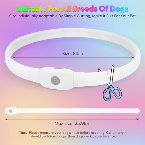 BSEEN Light Up Dog Collar - Silicone LED Dog Collar, Cuttable Lighted Puppy Collar, Glowing Dog Walking Lights for Small Medium Large Collars (Mix Color) - color: Mix Color-Standard(70cm)