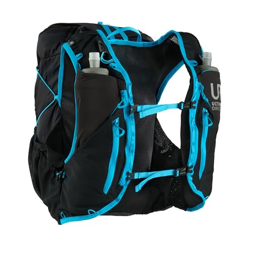 Ultimate Direction Adventure Vest | 17 Liter Capacity Hydration Pack for Running, Hiking & Fastpacking - Includes 2 Soft Flasks - color: Black, size: X-Small