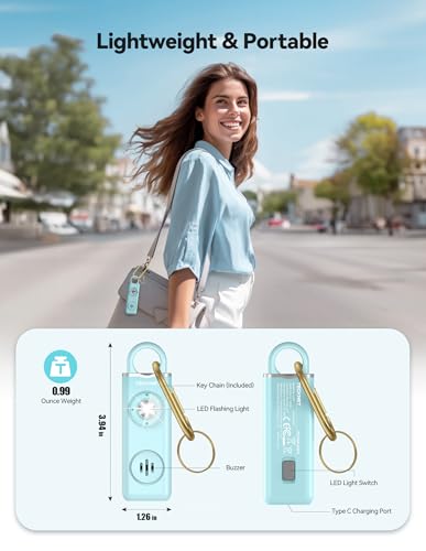 TECKNET Rechargeable Personal Safety Alarm for Women, 130dB Self Defense Keychain Alarm with SOS Strobe Light, Low Battery Notice, Personal Alarm Loud Siren Safety Keychain for Girls Kids Elderly - color: 1 Blue