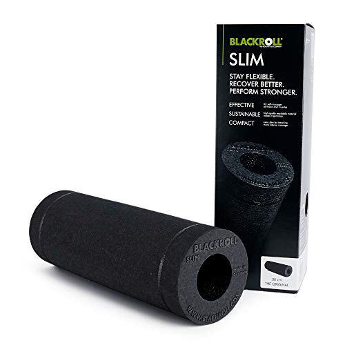 BLACKROLL - SLIM Foam Roller, Portable Massage and Fitness Tool for Muscle and Myofascial Release, Compact for Yoga and Workouts, Trigger Point Therapy, Foot Roller and Back Stretcher, 12” x 4”, Black