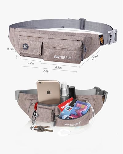 WATERFLY Small Fanny Pack for Women Men, Crossbody Travel Waist Bag - color: khaki