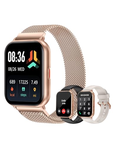 Smart Watch for Men Women with Call Function, Sport & Metal Bands Gold - color: Starlight