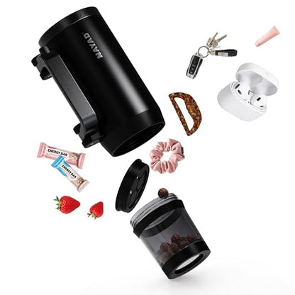 23oz Insulated Tumbler with Foldable Handle & 10oz Snack/Pill Container - color: black