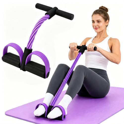 Pedal Resistance Band with Handle, Upgraded Tube Exercise Bands - color: Light Purple