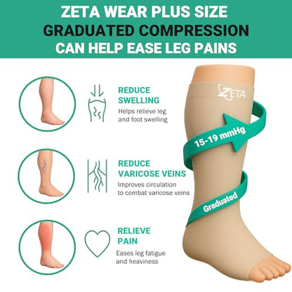 Zeta Wear Plus Size Calf Compression Sleeves for Women and Men, Wide Calf Footless 15-19 mmHg, 2XL-6XL - color: 3 Pair - Red, size: LXL