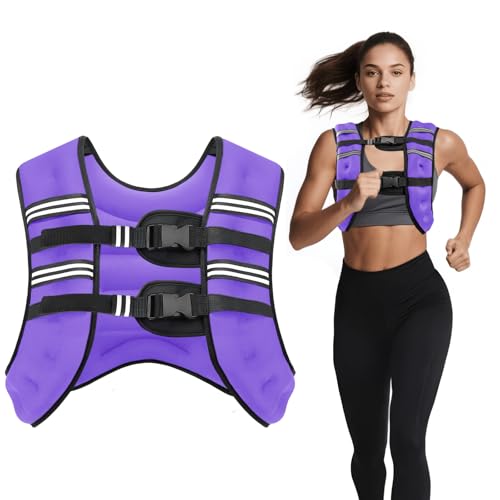 Ragebby Weighted Vest, 6lb/8lb/12lb/16lb/20lb/30lb for Men, Women with Reflective Stripe, Weight Vests Adjustable for Workout, Strength Training, Running, Fitness, Muscle Building, Weight Loss clearance - color: Purple, size: 12LB