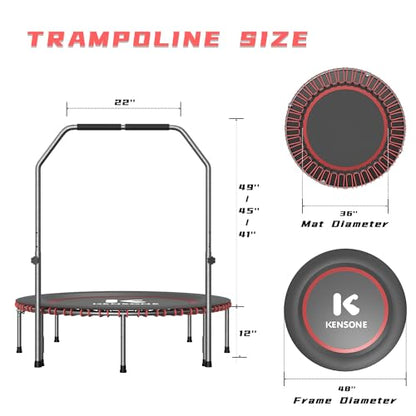 K KENSONE 40"/48" Foldable Bungee Rebounder Trampoline for Adults with Bar - size: 48 inch, style: U-Bar