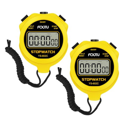 2Pack Simple Basic Stopwatch Timer, Pure Silent Stop Watch with On/Off - color: Yellow