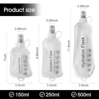 WILDREEDS 150ml Soft Flask, TPU Collapsible Soft Water Bottle for Hydration Pack, Running Vest, Folding Water Bottle for Hiking Cycling Climbing-2Pcs, White - color: 2pcs, 150ml White