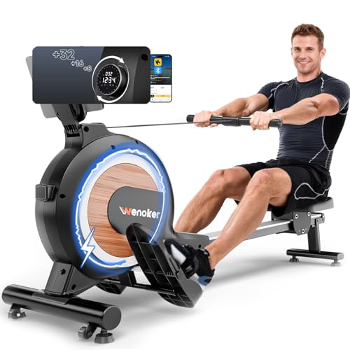 Wenoker Rowing Machine for Home, Magnetic Rower Machine, 350 LB Weight Capacity, 16-Level Silent Resistance Row Machine for Gym Exercise - color: Black brown