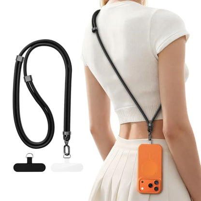 [2026 Upgrade] Phone Lanyard Crossbody with 2 TPU Phone Tabs, Adjustable Anti Theft Phone Strap Crossbody, Zinc Alloy Metal Buckles, Universal Cell Phone Neck Lanyard for Daily & Travel Essentials - color: Black