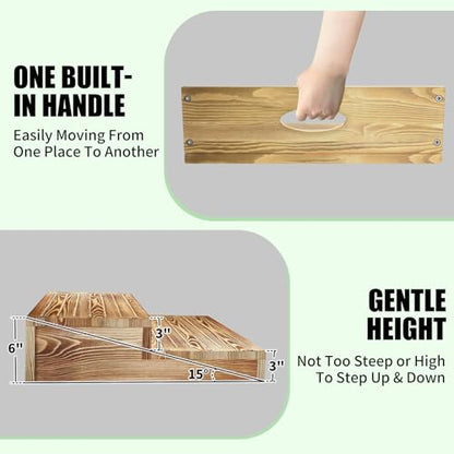 6.0" Height Wooden Moderate 2 Steps Stool for Elderly High Beds, 20.0" W - size: 20.0" W