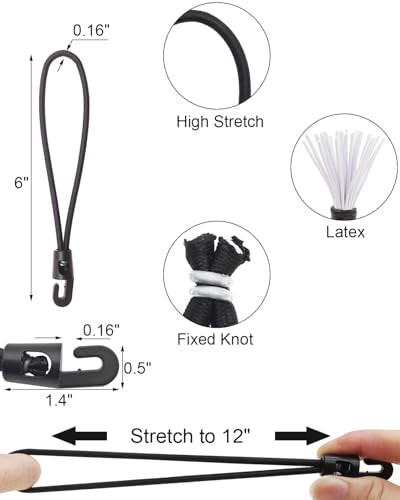 ABINLIN Small Bungee Cords with Hooks Heavy Duty 6 Inch 100 Pcs Black - size: Black 6 Inch 100Pcs, style: Bungee Hooks