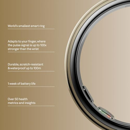 Oura Ring 5 - Gold - Size 7 - Smart Ring Health Tracker - Sleep, Activity, Women's Health, AI Advisor, 1 Week Battery Life, Oura App, Android & iOS Compatible - color: Gold, size: 7, style: Ring