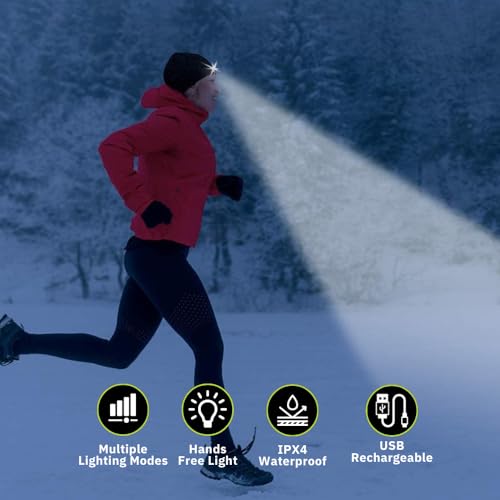 POWERCAP LED Hat Light 150 Lumens Rechargeable Fleece Beanie with Bright Built-in Headlamp Waterproof LED Warm One Size Cap - color: Fleece Black