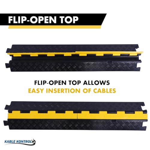 Kable Kontrol Atlas Heavy Duty Cable Protector Ramp - 1 Channel Bulk Wholesale Pallet - 20 Pcs - 39" Long Black & Yellow - 24,000 Lbs Capacity - Rubber Speed Bump Wire Protector Cord Cover - CP9896 - size: 1 Channel - 39" - 20 Units