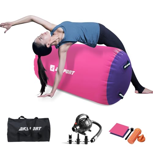 AKSPORT Air Roller Gymnastics Air Barrel for Backbends and Back Handsprings Exercise Training with Electric Air Pump for Home Use/Yoga/Cheerleading/Tumbling/Back Walkovers - color: Fuchsia, size: 39inx23.6in（Diam)