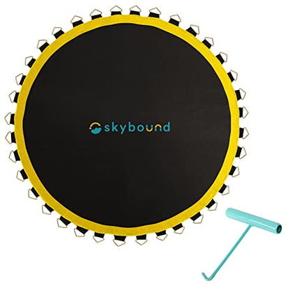 SkyBound Premium Trampoline Replacement Mat, Fits 12 Foot Frames w/Spring Tool, UV Sunguard for Longer Lasting Stitching, Durable V-Rings, Bounce Safely with Extra Rows of Stitching